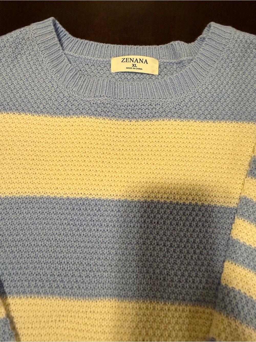 Zenana Outfitters women’s  Light Blue and Cream Striped Crewneck Sweater